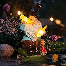 Garden Gnome 11.8, Funny Gnomes with Solar Lantern, Garden Statues